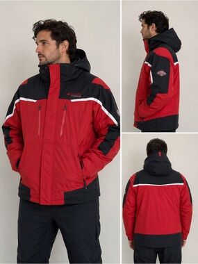 Columbia Field Gear Interchange Jacket Medium Gray Red Omni-Tech Waterproof Hood